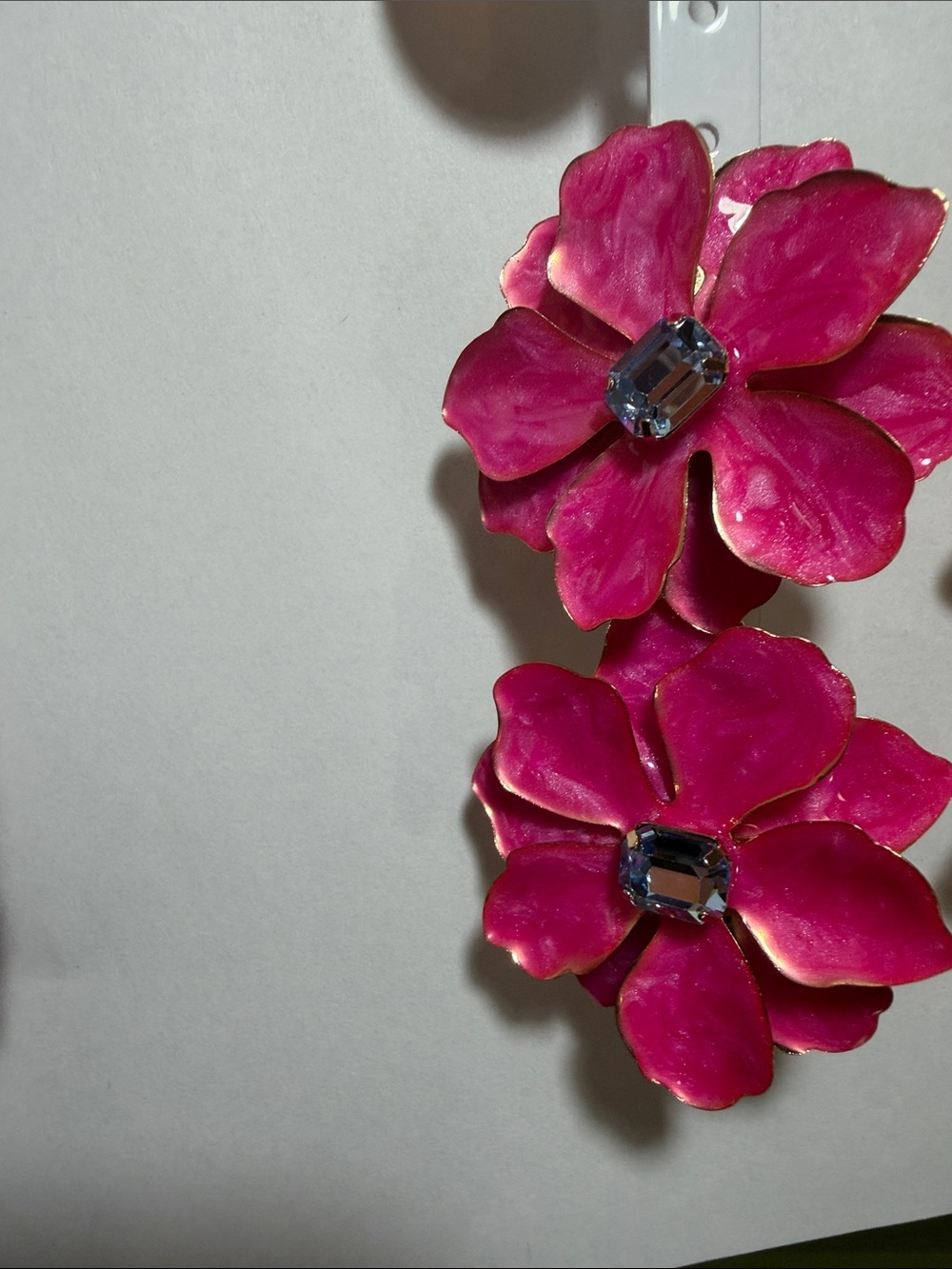 Pink Floral Statement Earrings with Crystal Center